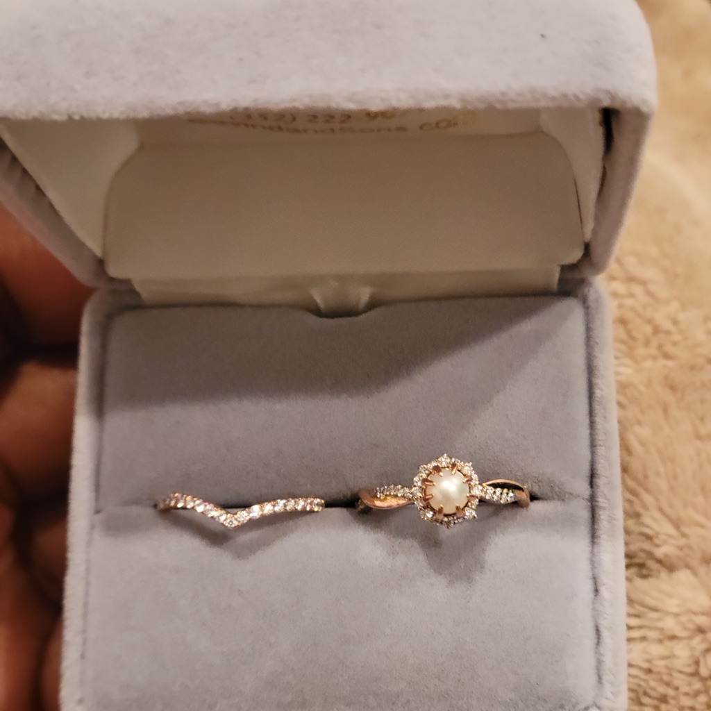 Custom Made Pearl Engagement Ring With Band
